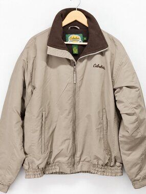 Cabelas Jacket Mens XL Beige Fleece Lined Bomber Full Zip Outdoor
